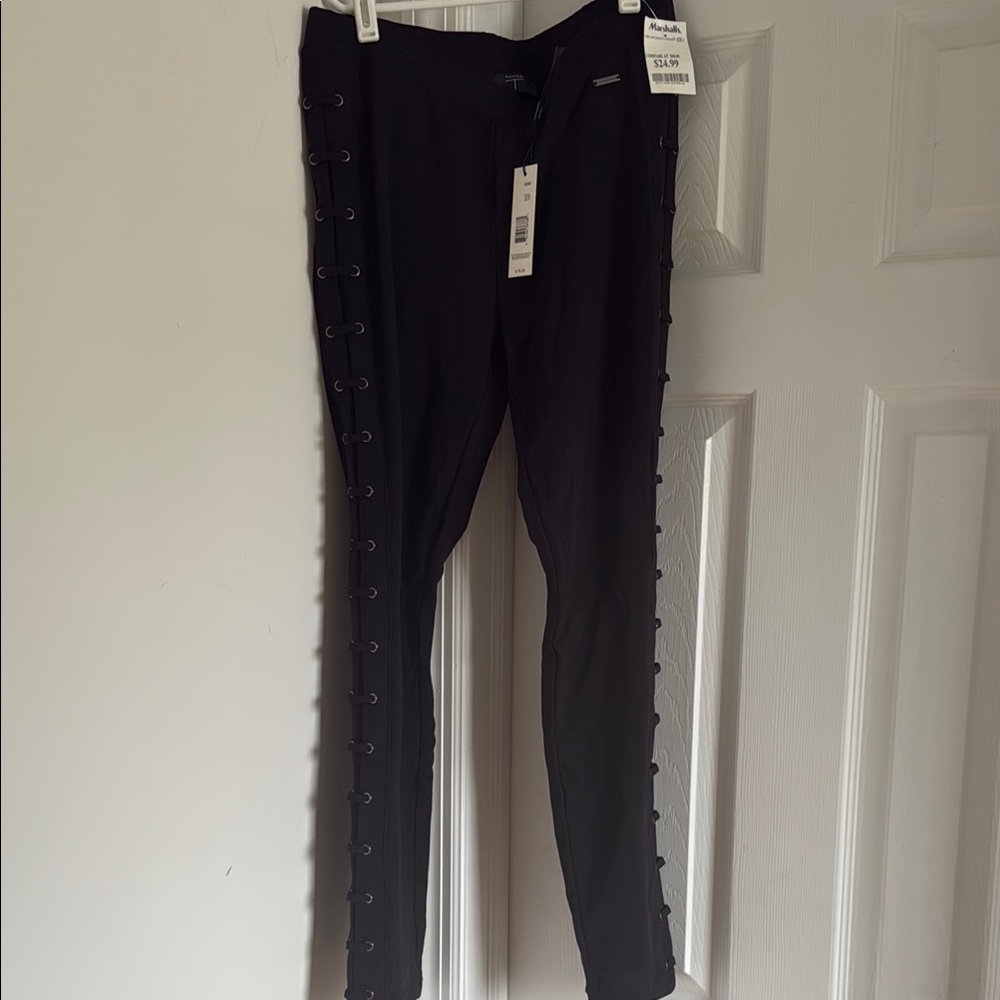 Tahari Black Lace-Up Leggings